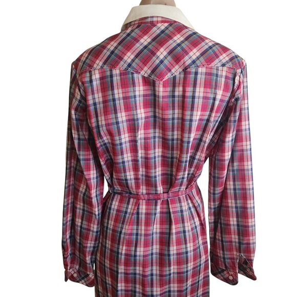 Vintage Lanz 1970s Belted Shirt Dress Western Red White Plaid Print Size 11/12 - Picture 15 of 16
